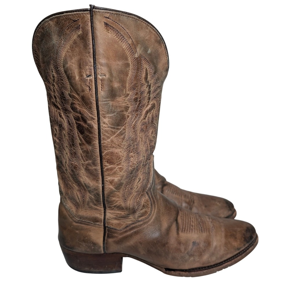 Vintage Dan Post Brown Leather Cowboy Boots Men 13D Distressed Western Workwear